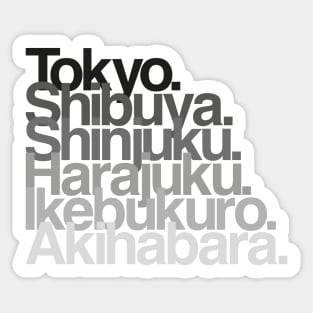 Tokyo Districts (greys) Sticker